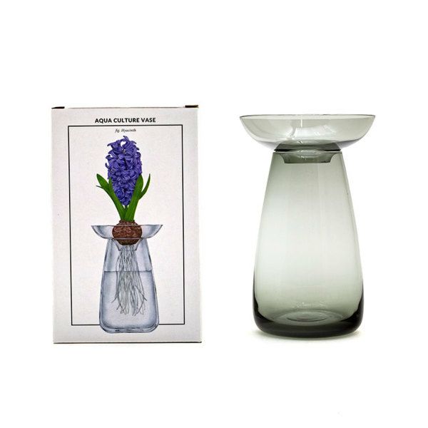 フラワーベース ガラス クリア グレー 直径 12cm 高さ 19cm 830ml