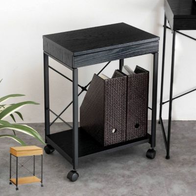 ワゴン デスクワゴン スチール 木製 W 45 × D 34 × H 61.5 cm ブラック ナチュラル 引出し キャスター付き [91508]【 収納棚 可動式 移動 スリム ウッド アイアン 黒 モノトーン おしゃれ シンプル モダン コンパ