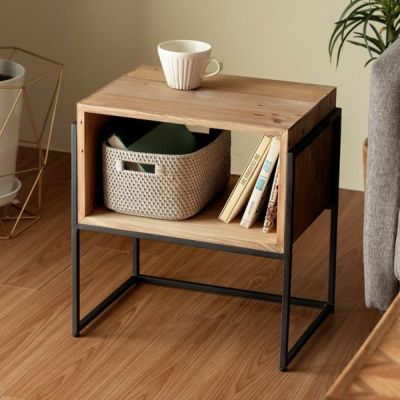 サイドテーブル ナイト テーブル ラック 木製 ウッド アイアン スチール W 42.5cm D 30cm H 45cm [51317]【 Botanique ボタニーク ミニテーブル オープンタイプ ソファーテーブル ベッドサイド テーブル サイド リサ