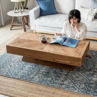 センターテーブル テーブル 木製 W 125 × D 65 cm 長方形 [91520]【 ローテーブル 大型 古材 ウッド パイン 大きめ 寄木 ジオメトリック 幾何学 おしゃれ ナチュラル ヴィンテージ ロースタイル 床座スタイル リビ
