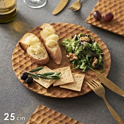 カッティングボード 木製 チーク ウッド 約 Ｗ 25cm D 25cm H 2cm お皿 丸皿 円 丸 サークル ラウンド TEAK WOOD カフェ トレイ トレー 食器 皿 天然木 チーク材 木 ランチ カフェ プレート パーティー おしゃれ か
