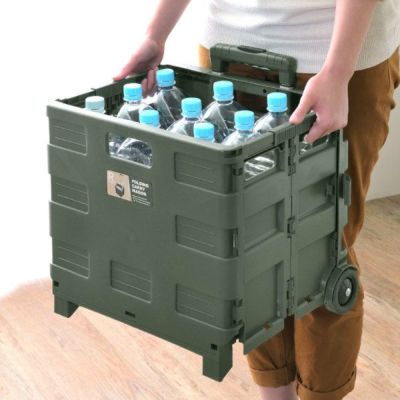 キャリーカート 折り畳み式 キャリー ワゴン プラスチック W 41 × D 33.5 × H 86 cm [91517]【 コンテナ ボックス フォールディング 折りたたみ ワゴン ブラック カーキ グリーン グレー ベージュ 伸縮 ハンドル 