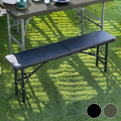 アウトドアベンチ 折りたたみ 2人掛 W 118 × D 25 cm プラスチック スチール ブラック オリーブ 取っ手付き [90419]【 ベンチ チェア イス 椅子 腰掛 いす フォールディング ポータブル キャンプ バーベキュー おし
