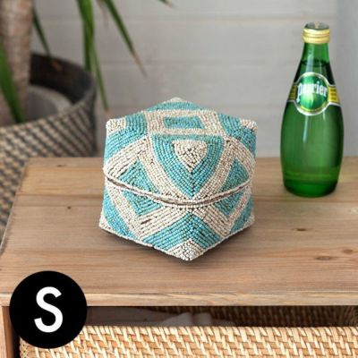 ソカシ ビーズ製 ダイヤ柄 13×13cm ベージュ×ブルー [13532-s] 【 収納ケース 収納ボックス ギフトボックス 蓋付き 蓋付き収納 フタ付き ディスプレイ デコレーション ギフトボックス プレゼント おしゃれ 可愛い 