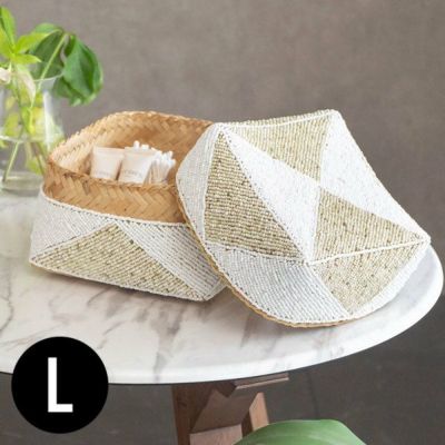 ソカシ ビーズ製 ダイヤ柄 20×20cm 白×ベージュ[13535-l] 【 収納ケース 収納ボックス ギフトボックス 蓋付き 蓋付き収納 フタ付き ディスプレイ デコレーション ギフトボックス プレゼント おしゃれ 可愛い 雑貨 