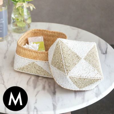 ソカシ ビーズ製 ダイヤ柄 16×16cm 白×ベージュ[13535-m] 【 収納ケース 収納ボックス ギフトボックス 蓋付き 蓋付き収納 フタ付き ディスプレイ デコレーション ギフトボックス プレゼント おしゃれ 可愛い 雑貨 