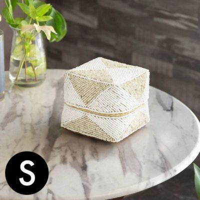 ソカシ ビーズ製 ダイヤ柄 13×13cm 白×ベージュ[13535-s] 【 収納ケース 収納ボックス ギフトボックス 蓋付き 蓋付き収納 フタ付き ディスプレイ デコレーション ギフトボックス プレゼント おしゃれ 可愛い 雑貨 