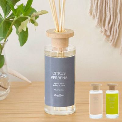 ディフューザー リードタイプ フレグランスオイル 300ml ガラス ウッド スティック  [90427]【 芳香剤 アロマ リードディフューザー ボトル ウッドスティック イエロー グレー ピンク 芳香 ３か月 おしゃれ インテリ