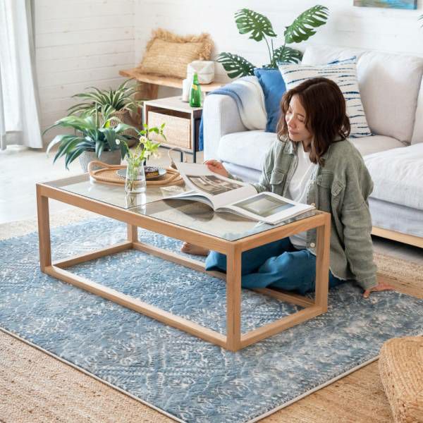 センターテーブル テーブル 木製 ガラス 長方形 W 110 × D 50 cm ロー
