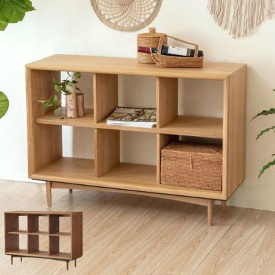 シェルフ 木製 2段 3列 オープンタイプ W 100 × D 34 × H 72 cm ナチュラル ブラウン [91524]【 ロータイプ オープンラック 収納家具 天然木 オーク 間仕切り サイドボード ブックシェルフ 背板なし おしゃれ シン