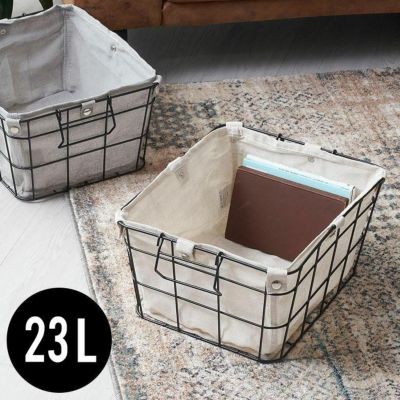 ワイヤーバスケット 持ち手 ランドリー バスケット Sサイズ スクエア 収納 ボックス 1段 スチール製 約 W 40cm D 33cm H 20cm  [64122]【 角型 ハンドル付 かご カゴ 小物 洗面所 トイレットペーパー 入れ リビング