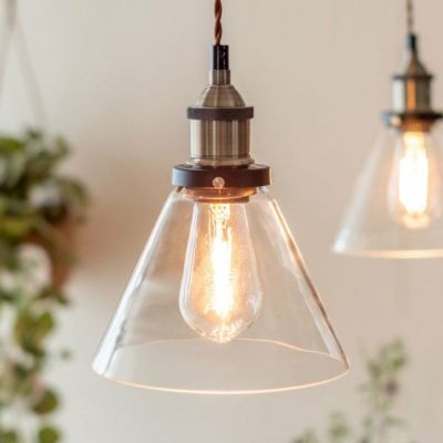 ペンダントライト 照明 ガラス 電球付き 直径 18.5 cm E26 [91307]【 ランプシェード 照明 LED 対応 ライト 天井照明 おしゃれ 小さめ ナチュラル 透明 レトロ リゾート ホテルライク ヴィンテージ 西海岸 北欧 モダ