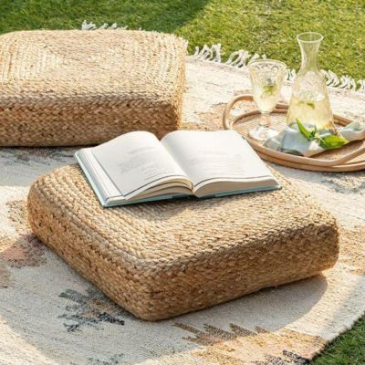 フロアクッション 座布団 ジュート 正方形 約 W 46cm D 46cm H 15cm フロア フロアー クッション ざぶとん スツール あぐら 座る スクエア 四角 床 フローリング 硬め 固め 低め 厚め 厚手 分厚い 極厚 北欧 おしゃ