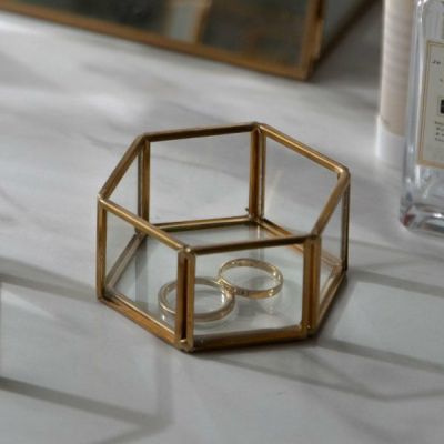 アクセサリーケース ガラスと真鍮 ガラスケース アクセサリー収納 六角形 Sサイズ  [67049]【 ガラスケース ディスプレイ ジュエリーボックス ジュエリーケース ヴィンテージ 風 ビンテージ 風 アンティーク 風 おし