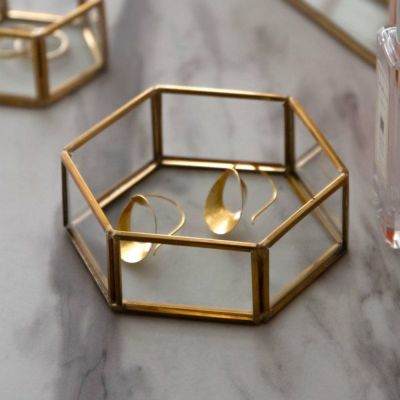アクセサリーケース ガラスと真鍮 ガラスケース アクセサリー収納 六角形 Mサイズ  [67050]【 ガラスケース ディスプレイ ジュエリーボックス ジュエリーケース ヴィンテージ 風 ビンテージ 風 アンティーク 風 おし