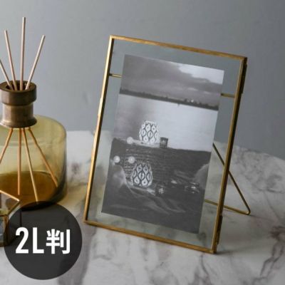 フォトフレーム 2L判 大判 縦置き ガラスと真鍮  ガラスケース アクセサリー収納    [67051]【 写真たて 写真入れ フォトスタンド フォトディスプレイ 写真 メニュー スタンド ヴィンテージ 風 ビンテージ 風 アンテ