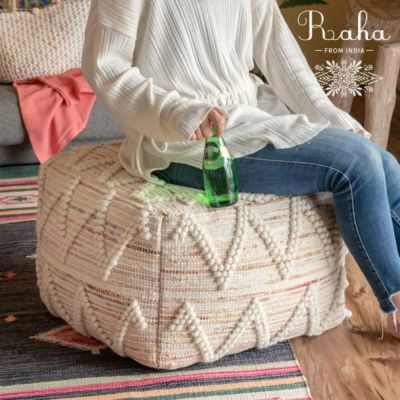 プフ クッション オットマン スツール ナチュラル アイボリー W 55cm D 55cm H 37cm [34441-mt]【 raha ラーハ フロアクッション ダイヤ柄 椅子 チェア 座椅子 四角 スクエア おしゃれ かわいい BOHO 北欧 リゾート 