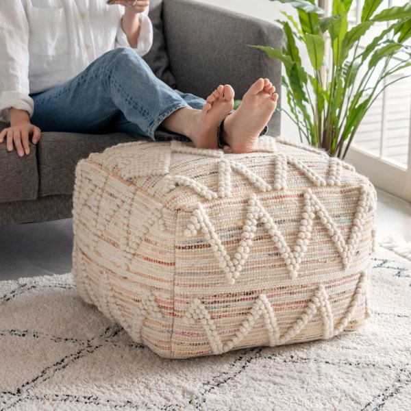 プフ クッション オットマン スツール ナチュラル アイボリー W 55cm D 