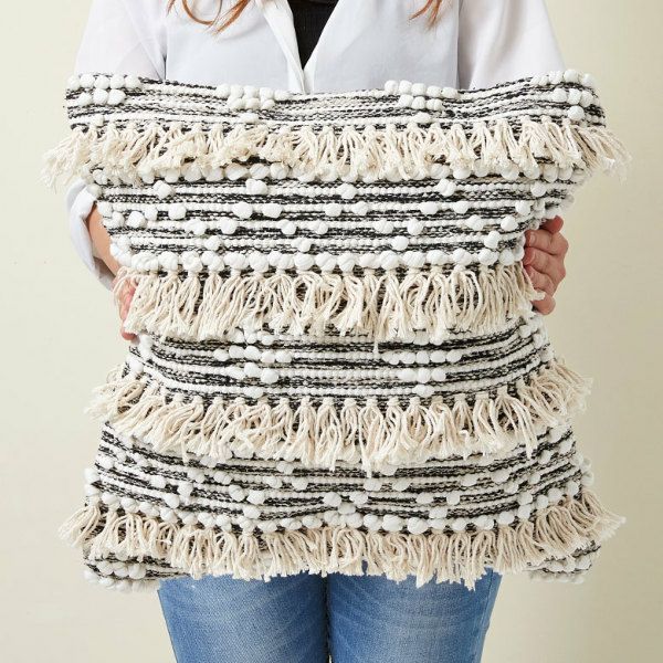 クッションカバー コットン ハンドルーム（手織り） 45×45cm フリンジ