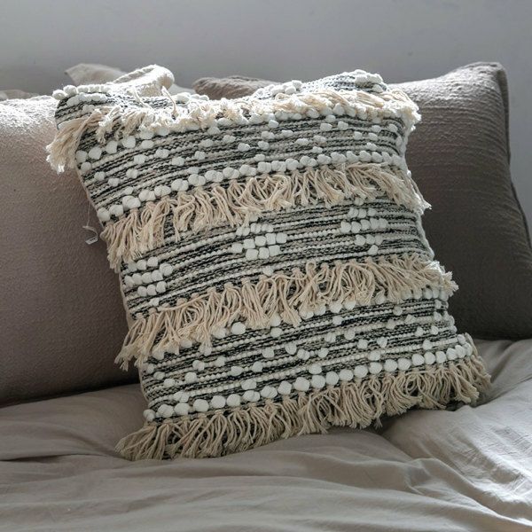 クッションカバー コットン ハンドルーム（手織り） 45×45cm フリンジ