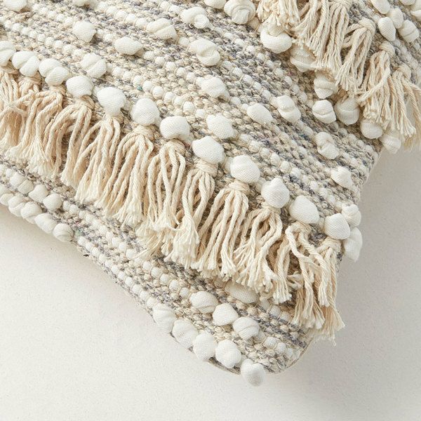 MUNI フリンジ付きクッション クッションカバー コットン ハンドルーム（手織り） 45×45cm