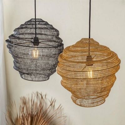ペンダントランプ ワイヤーメッシュ ランプシェード「シェイプ」 照明 ペンダントライト アイアン ワイヤー製  1灯 口金E26 LED対応（電球別売）W36×D36×H42cm [34505]【天井照明 照明器具 ライト 吊り下げ リビン