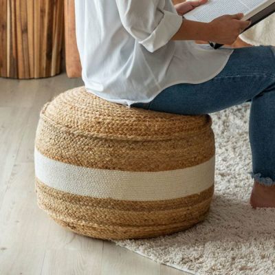 プフ スツール  オットマン プーフ フロアスツール ラウンド ジュート 径約51cm 高さ約40cm  [34513]【 フロアクッション フロアソファ  フロアソファー  フットスツール 足置き  丸形 丸い 円型 家具 おしゃれ モロ