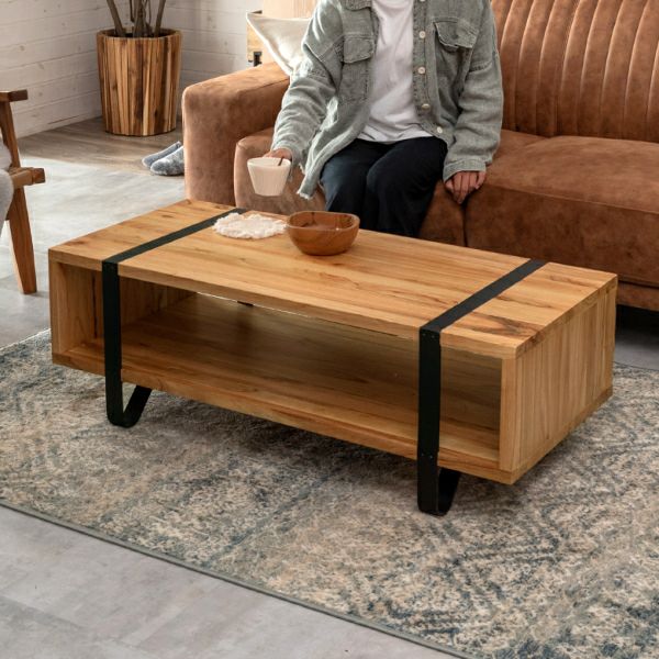センターテーブル W 110 × D 50 × H 38 cm 木製 スチール 長方形 棚 ...