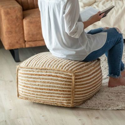 プフ スツール  オットマン プーフ フロアスツール 四角 スクエア ボーダー ジュート W54×D54×H40cm  [34515]【 フロアクッション フロアソファ  フロアソファー  足置き  正方形  家具 おしゃれ モロッコ インテ