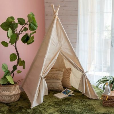 ティピー テント 布 木 子供用 幅120cm 高さ150cm 室内用  [91545]【 キッズテント 円錐型 アイボリー ファブリック コットン ウッド 専用バッグ付き かわいい シンプル おしゃれ 子供 キッズ インディアンテント イ