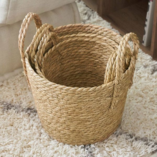 3個セット】バスケット かご ハンドル付き 収納バスケット