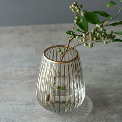 フラワーベース クリア ガラス 花瓶 Sサイズ 約 W 13cm D 13cm H 16cm マット アンティーク ゴールド [66983]【 エレガント アンティーク調 花器 一輪挿し 生花 花入れ 置き物 オブジェ 北欧 おしゃれ かわいい リゾ