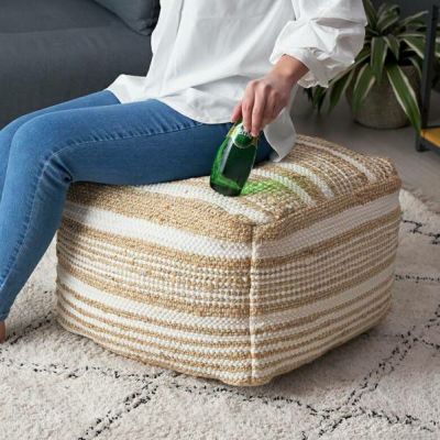 プフ raha ラーハ クッション オットマン スツール  ハンドウ―ブン コットン ジュート インド製 W 57cm D 57cm H 40cm  [34541]【 フロアクッション  アクセントクッション 足置き 椅子 チェア ソファ 1P  1人掛け 