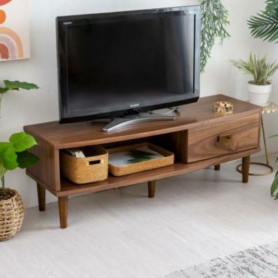 テレビボード TVボード テレビ台 テレビラック 組立式 W 120cm D 40cm H 42cm 天然木 ラバーウッド ウォルナット ウォールナット 耐久性 丈夫 頑丈 ローボード 収納 引き出し付き クルミの木 TVボードS 北欧 家具 お