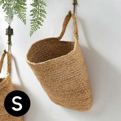 バスケット 吊り下げ かご カゴ ジュート 麻 マチ浅 円形 Sサイズ 約 W30cm D7cm H26cm かごバスケット ハンギングバスケット 吊るす 収納 壁掛け ハンギング プランター 観葉植物 クローゼット 突っ張り棒 おしゃれ