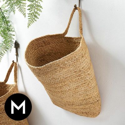 バスケット 吊り下げ かご カゴ ジュート 麻 マチ浅 円形 Mサイズ 約 W40cm D8cm H35cm ハンギングバスケット カゴバスケット 吊るす 収納 壁掛け ハンギング プランター 観葉植物 キッチン収納 トイレットペーパー