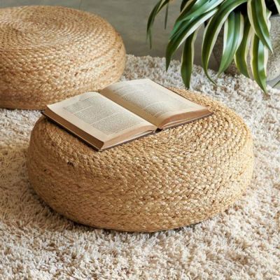 フロアクッション 座布団 ジュート 麻 丸型 円形 ラウンド 約 W 46 × D 46 × H 12 cm フロア フロアー クッション 藁クッション ざぶとん スツール プフ プーフ 北欧 おしゃれ 韓国 インテリア 西海岸 BOHO ボーホ