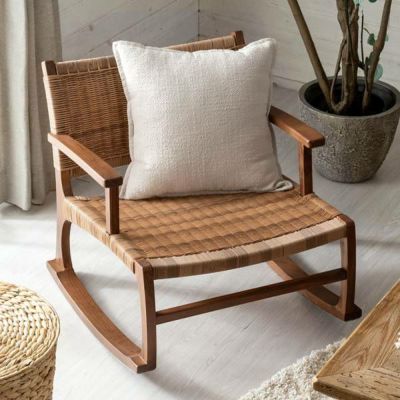 ロッキングチェア チェア 椅子 ラタン調 約 W 60cm D 65cm H 60cm チーク チーク材 ブラウン ナチュラル 天然素材 高級木材 屋内 室内 イス chair 家具 リビング 寝室 インテリア 天然木 ローチェア 北欧 カントリー
