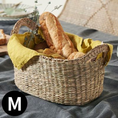 バスケット かごバスケット シーグラス製 収納 小物入れ かご カゴ バスケット 持ち手つき オーバル型 ナチュラル キッチン収納 パン お菓子 野菜入れ 収納カゴ カラーボックス 雑貨入れ バリ雑貨 エスニック おしゃ