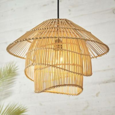 ペンダントライト ランプシェード ラタン 籐 レイヤーデザイン 1灯 口金E26 60W LED対応 約 W 45 × D 45 × H 35 cm 照明器具 天井照明 ラタン照明 アジアンランプ シーリング おしゃれ 北欧 韓国 インテリア ジャ