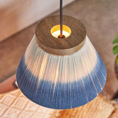 ランプシェード ペンダントランプ 円錐形 sea マクラメ コットンロープ 製 ブルー グラデーション 1灯 口金E26 60W LED対応 PSE規格品 約 W 30.5 × D 30.5 × H 19 cm 照明器具 天井照明 ペンダントライト 吊り下げ