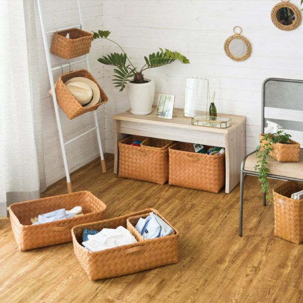 かご バスケット 収納 白樺風 ハンドル付き 18×30cm 浅型タイプ 収納