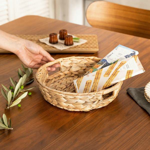 トレー トレイ ラタン 円形 丸型 おぼん 取っ手付き おし