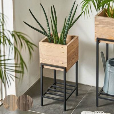 プランタースタンド 脚付き アイアン 木製 パイン材 ショート 正方形 5号鉢対応 約 W 20cm D 22.8cm H 45.4cm ボタニーク Botanique プランター シェルフ プランターカバー プランターラック フラワースタンド 室内 