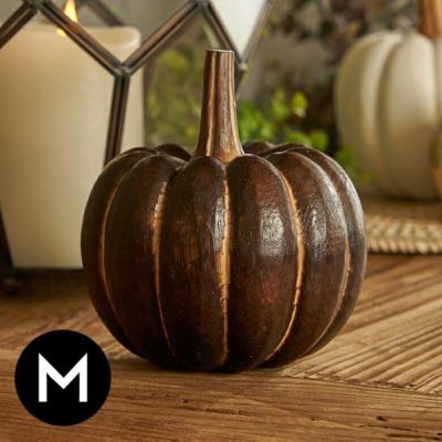 オブジェ パンプキン Mサイズ ベイクド ブラウン 木製 約 W 12 × D 10 × H 13 cm ハロウィン クリスマス  デコレーション 飾り 装飾 ディスプレイ 置き物 置物 かぼちゃ カボチャ 南瓜 ハロウィンインテリア おし