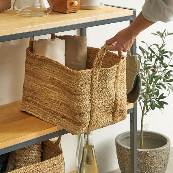 麻かご かご バスケット 持ち手付き ジュート 麻 Mサイズ 約 W 26cm D
