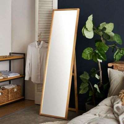 スタンドミラー 壁掛けミラー 鏡 ミラー オーク材 ナチュラル 天然木 約 W 43cm D 45cm H 158cm 姿見 飛散防止 かがみ 化粧鏡 壁かけ鏡 立て掛け鏡 ウォールデコレーション リビング 寝室 玄関 おしゃれ 北欧 インテ