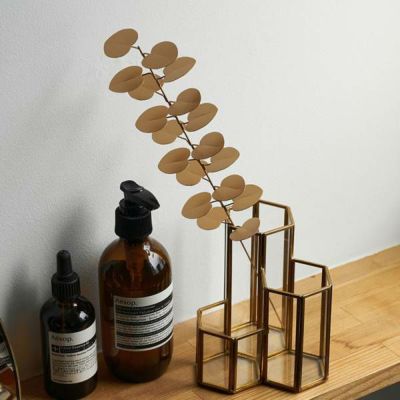フェイクグリーン ユーカリ 枝 造花 約 W 7cm D 6cm H 32cm ブリキ ゴールド 錫 すず デコレーション 植物モチーフ ボタニカル おしゃれ シンプル かわいい クリスマスデコレーション アンティーク風 インテリア イ
