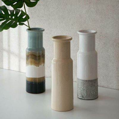 フラワーベース 花瓶 花びん 水入れ可 約 W 9.5cm D 9.5cm H 30cm 陶器 アースカラー クラック 貫入 花器 一輪挿し 花入れ 生花 花入 置き物 オブジェ フェイク グリーン フラワーアレンジメント フラワー ベース お