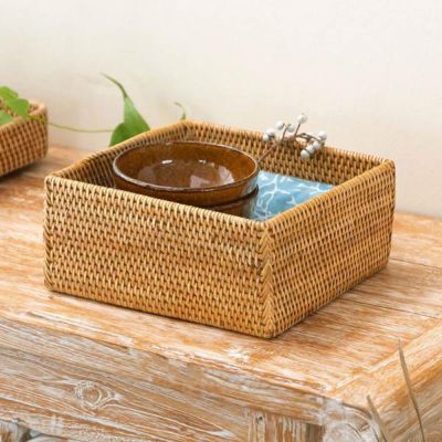 ラタンで編まれた四角い収納ボックス 収納BO× 収納ケース インテリア 収納 おしゃれ 四角形 箱 雑貨 整理整頓 収納家具 ホテル 旅館 オシャレ かわいい ラタン ラタンバスケット 塩系 インテリア 男前 西海岸 [1068